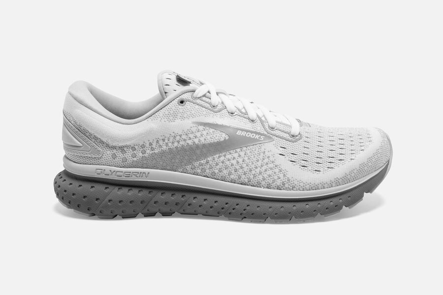 Womens Brooks Glycerin 18 Road Shoes White/Grey/Primer | 745863-XLK